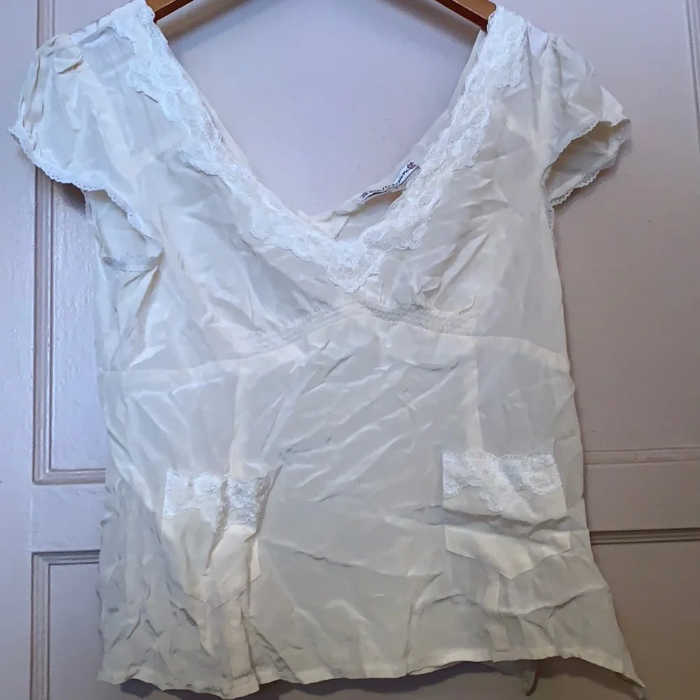ANTHROPOLOGIE Nanette LEPORE SILK WHITE TOP BLOUSE SZ 8 FEMININE CLASSIC LACE - Picture 1 of 10